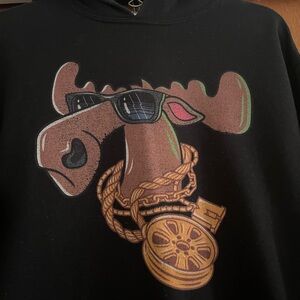 Jerzees Black Hoodie with Moose Design - Youth XL